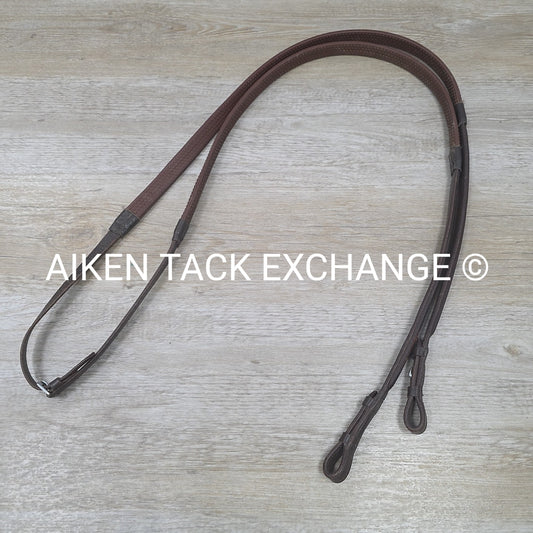 Plain Raised Rubber Reins, Brown, Size Cob / 54"