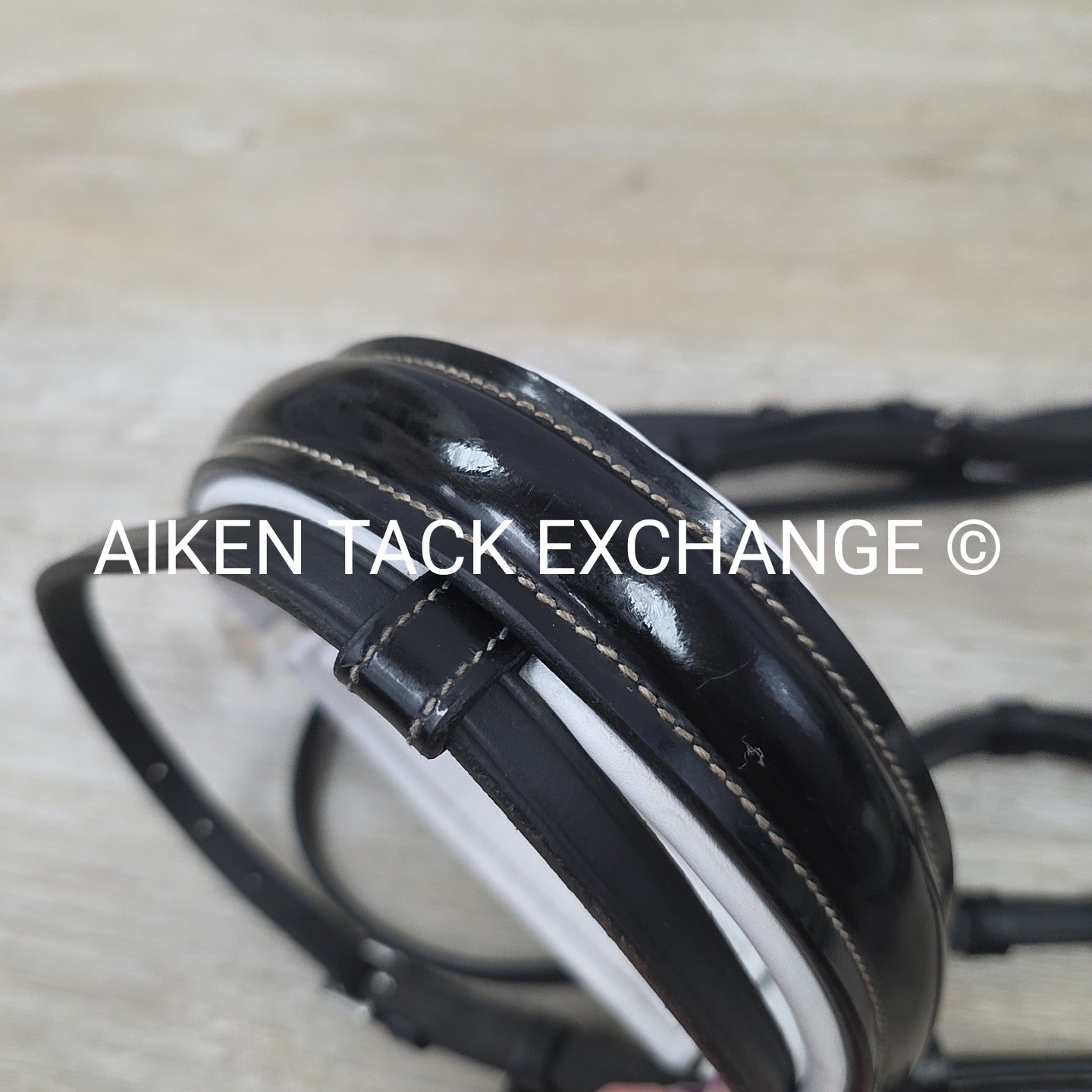 QHP Ahrodite Dressage Bridle with Cotton Web Reins, Black & White, Size Cob