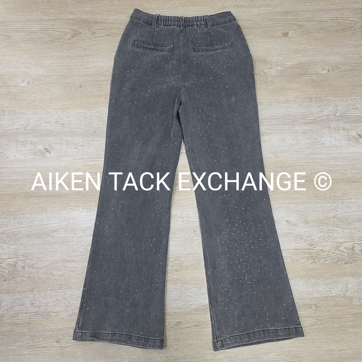 Skies Are Blue Elastic Waist Wide Leg Rhinestone Jeans, Women's Small