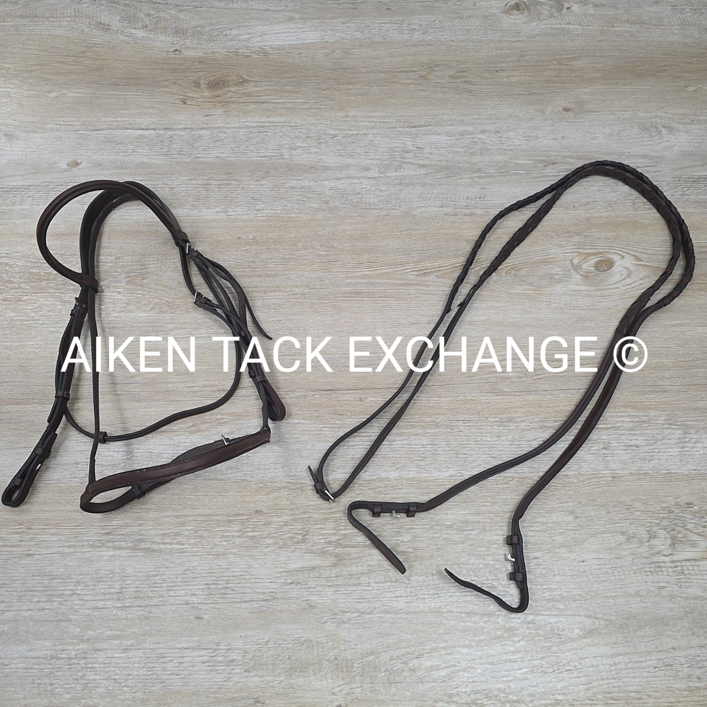 Plain Square Raised Bridle with Matching Laced Reins, Brown, Size Full