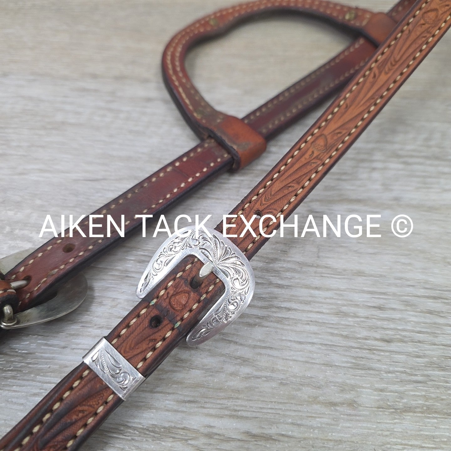 One Ear Silver Western Show Headstall, No Reins, Size Full