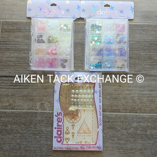 Claire's Body Art Kits - 2 Large Gem Kits w/ Case + 1 Gem & Glitter Kit