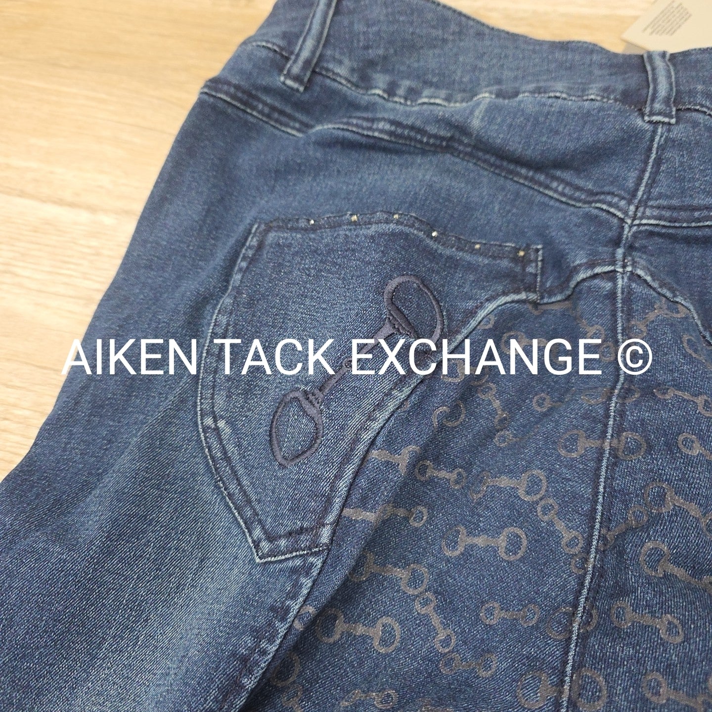 Horze Kaia Crystal Denim Silicone Grip Full Seat Breeches, Size 32