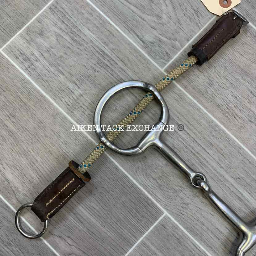 Single Joint Eggbutt Large Ring Polo Gag Bit w/ Rope Cheek Pieces 5.75"