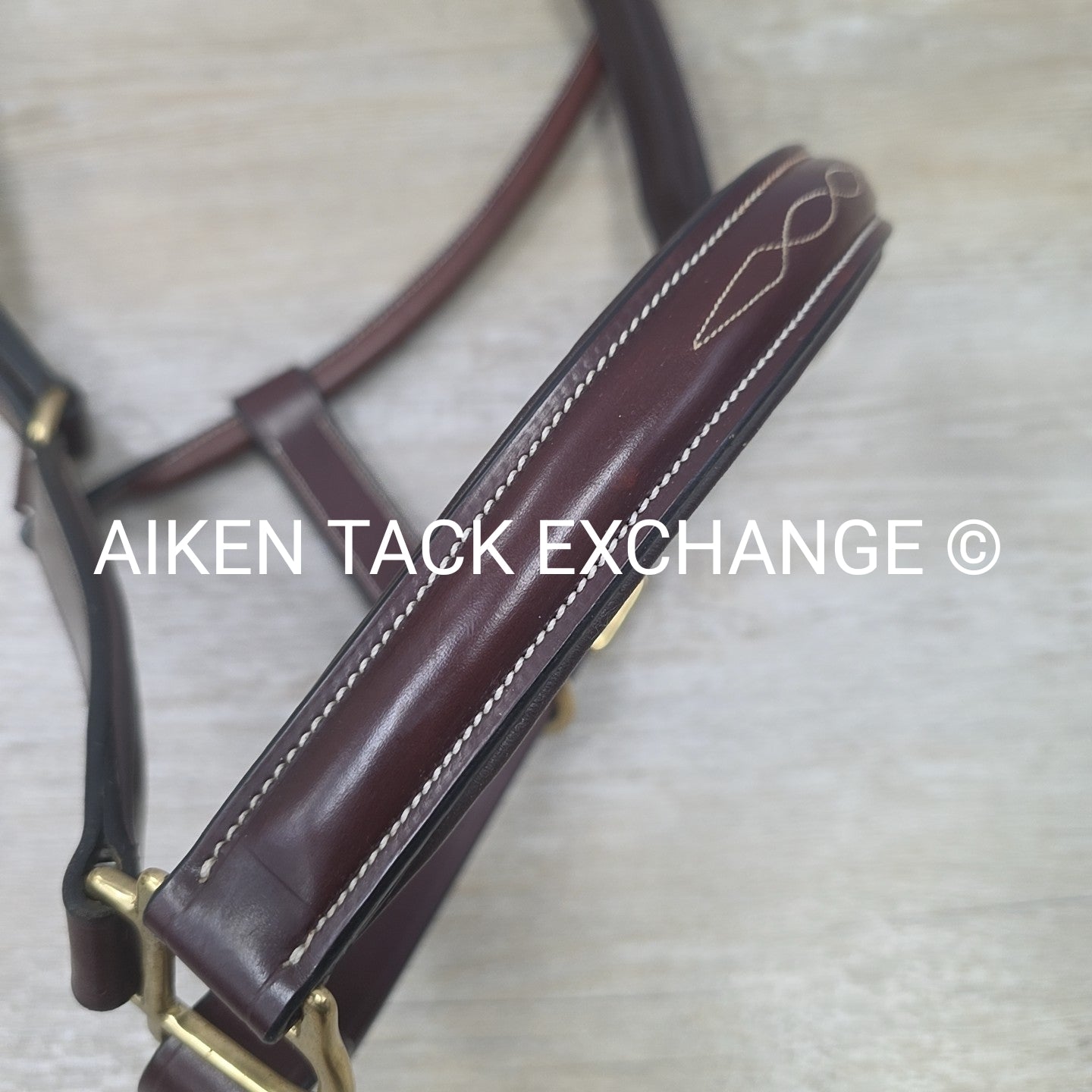 Padded Fancy Stitched Leather Halter, Brown, Size Full
