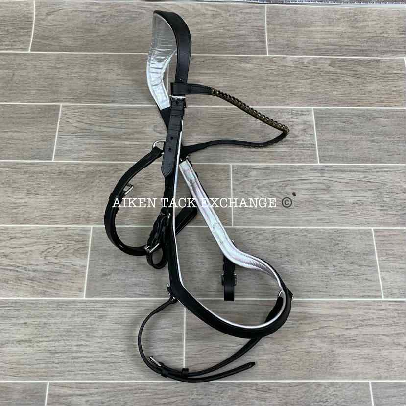 Ice Equestrian Anatomic Bridle, Black/Silver, No Reins, Oversize
