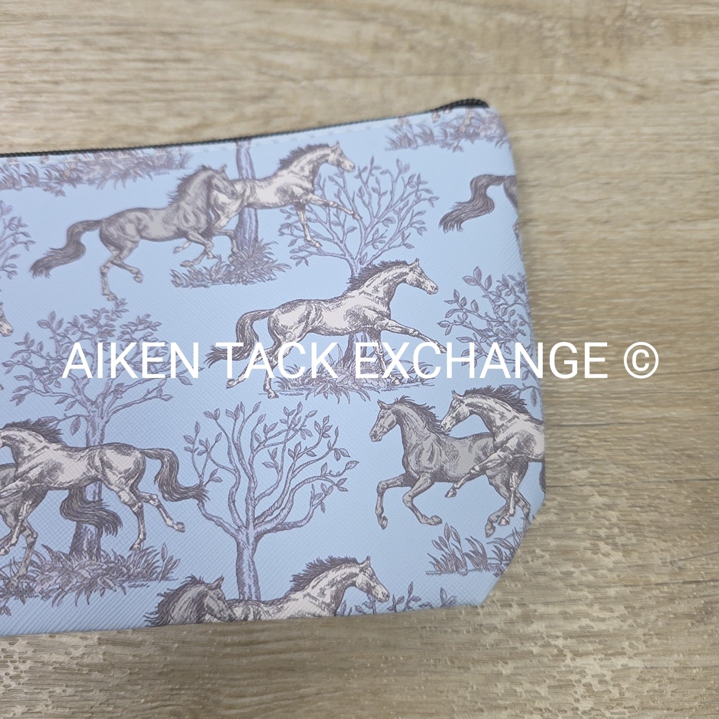 AWST Int'l Lila Blue Toile Medium Cosmetic Pouch with Wristlet