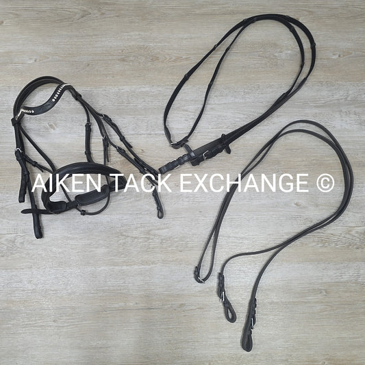 BARGAIN BUNDLE: Mis Matched Weymouth Double Bridle with Both Reins, Black, Size