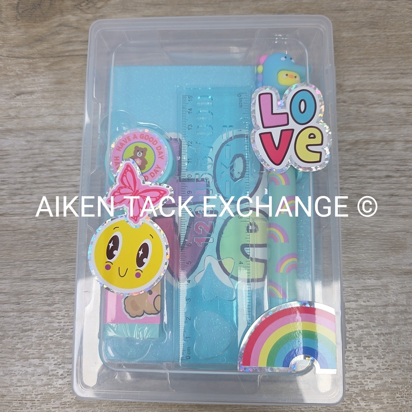 Claire's Stationery Set w/ Multicolor Pen, Ruler, Notebook, Eraser, Sharpener