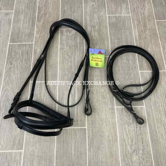 KL Select Red Barn Travers Bridle with Matching Reins, Black,Oversize, Brand New