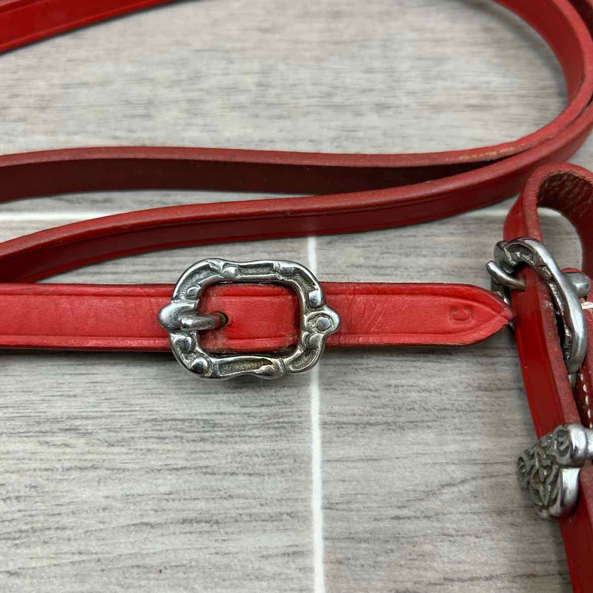Baroque Style Bridle with Matching Reins, Red, Size Cob
