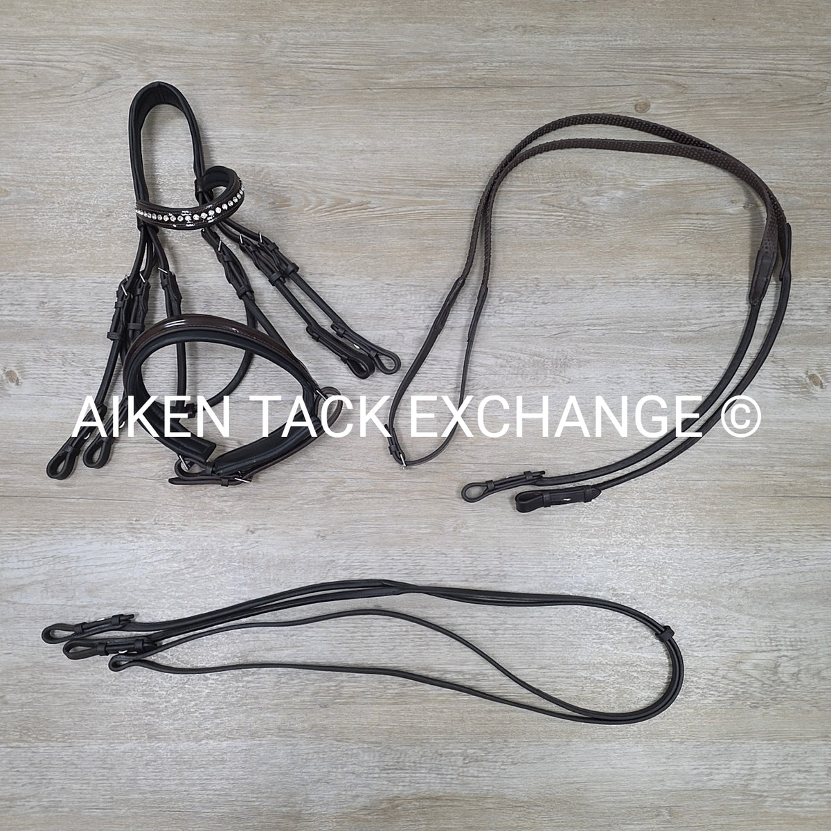 Solo Equine Salvatore Double Bridle with Matching Reins, Brown, Size Cob