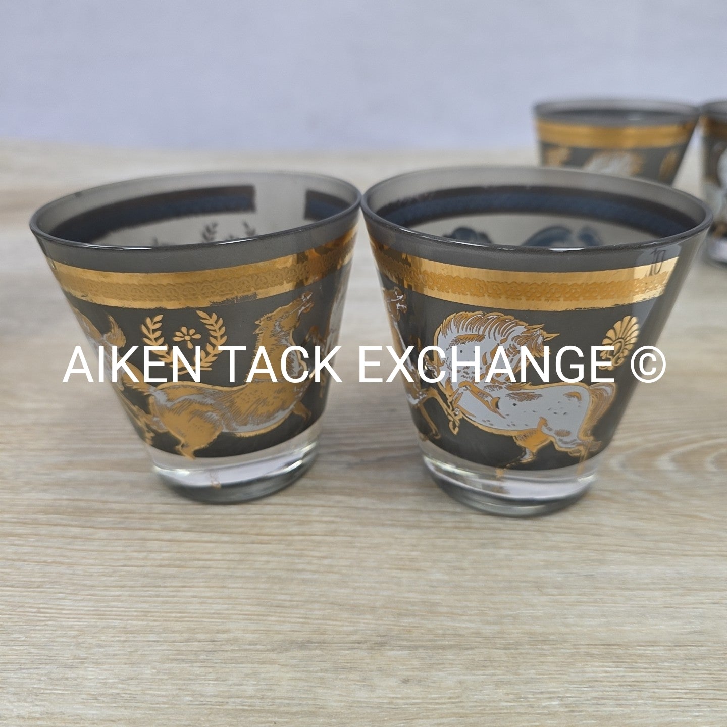 Vintage Culver Gold Wild Horse Glasses, Set of 6