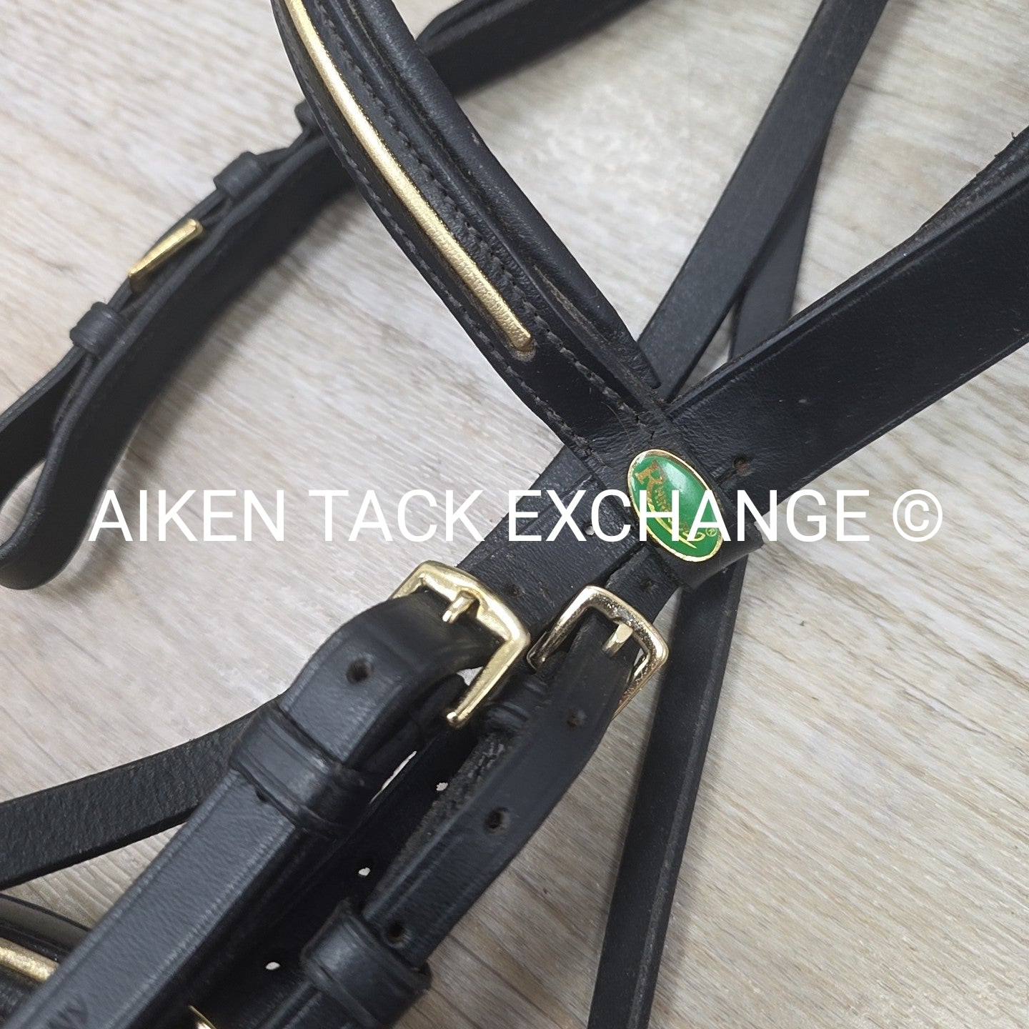 Rhinegold Flash Dressage Bridle with Matching Rubber Reins, Black with Gold, Siz