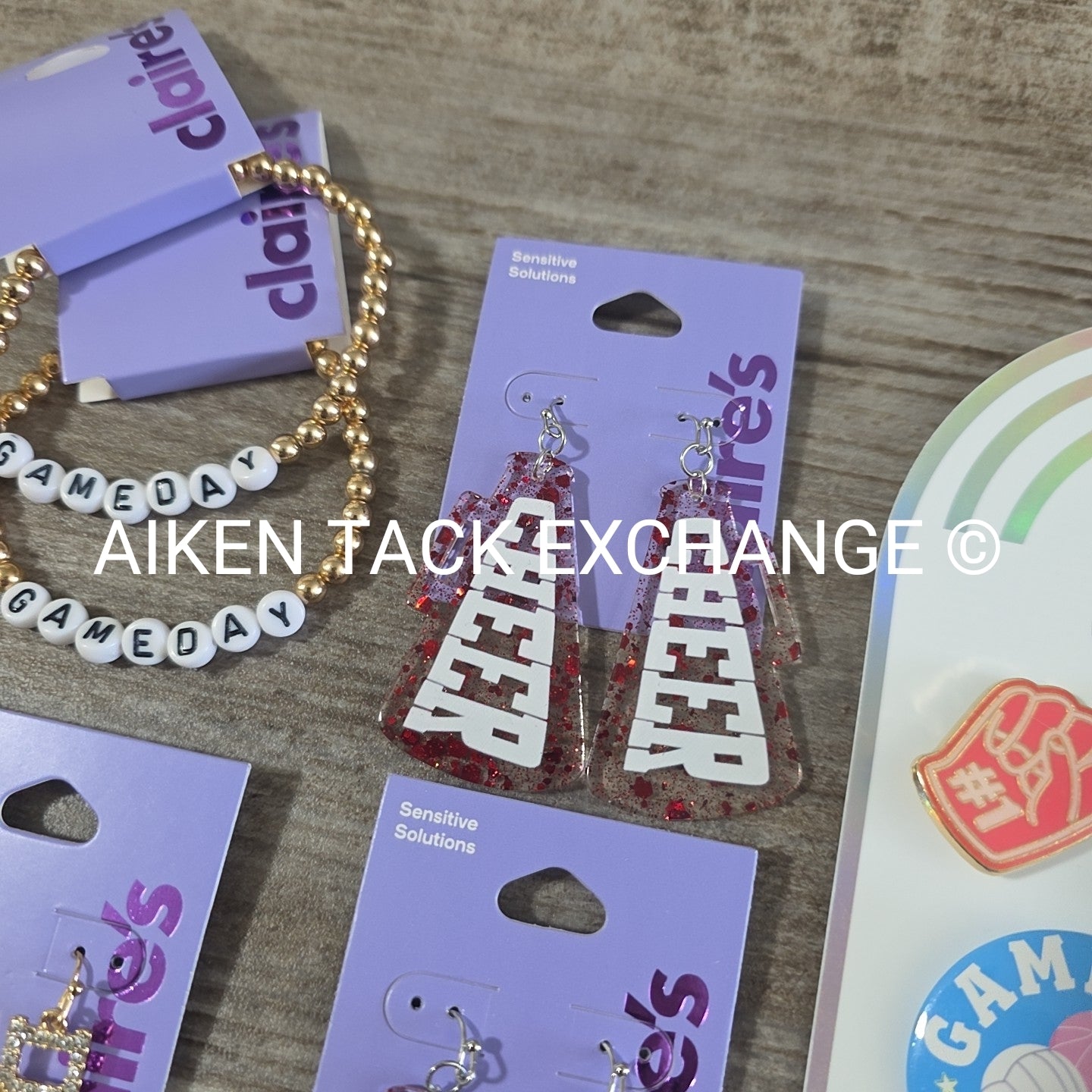 Claire's Game Day Bundle - 3 Pairs of Earrings, 2 Bracelets, 5 Button Pins