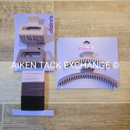 Claire's Hair Bundle - 4 Claw Clips, 1 Pack of Hair Ties