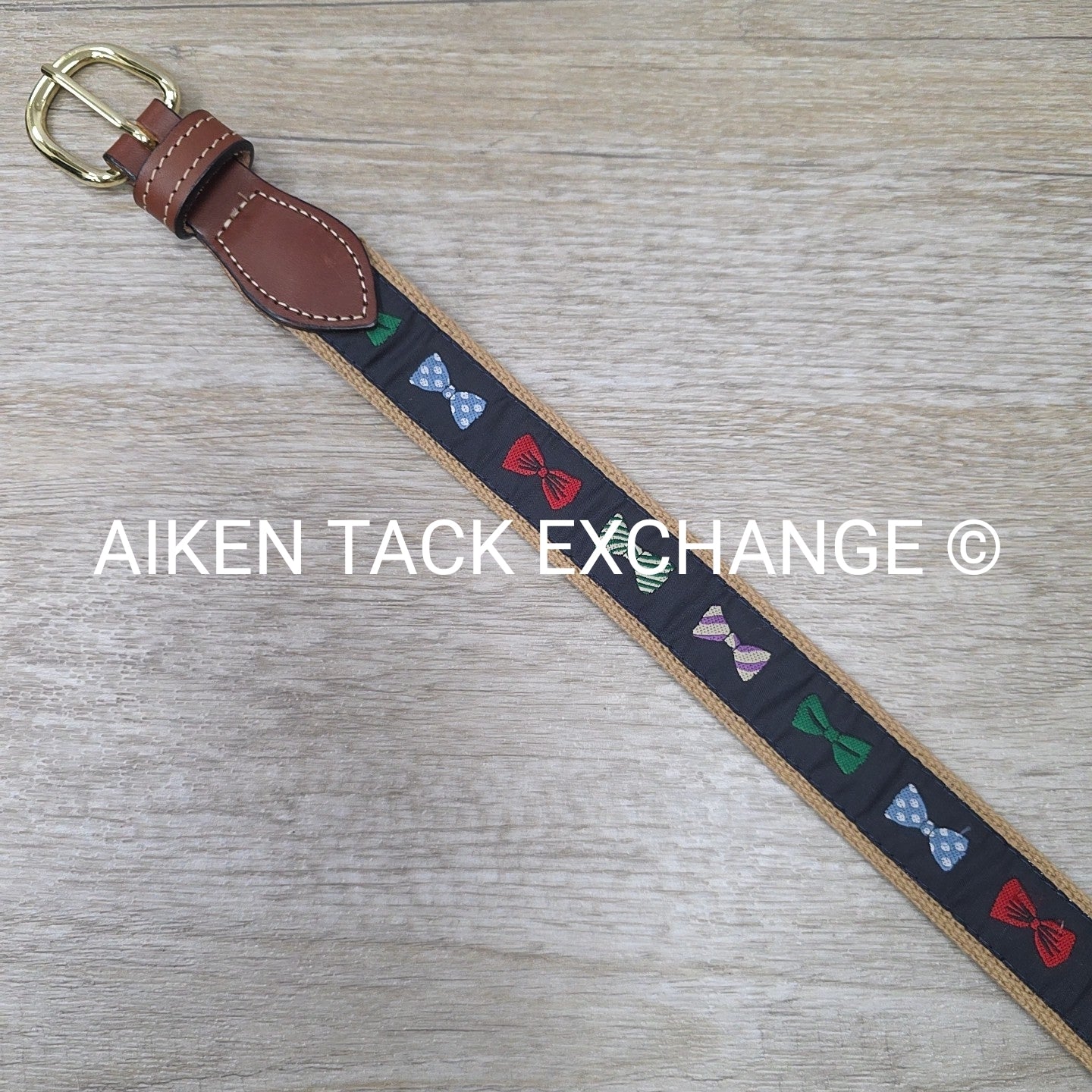Leather Web Belt with Bow Ties, Size 36
