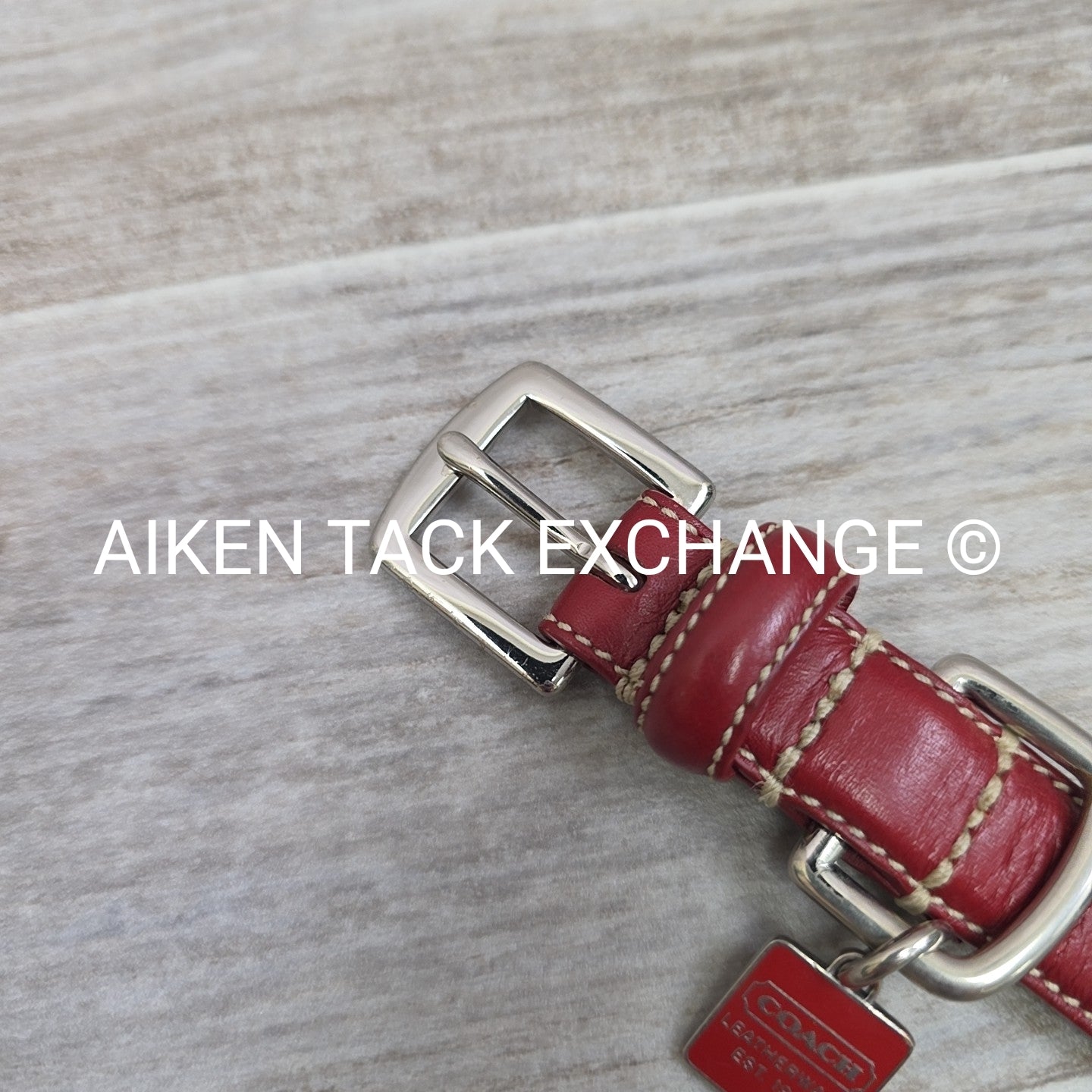 Coach Leather Red Grommet Dog Collar, Size Small