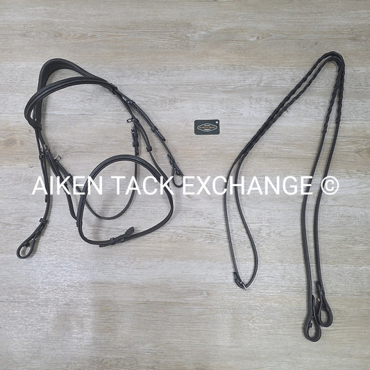 HDR Pro Mono Crown Plain Raised Padded Bridle with Laced Reins, Black, Oversize