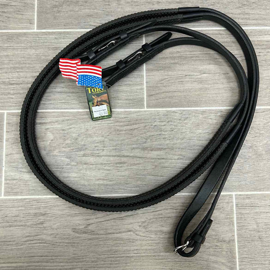 Tory Leather Rubber Grip Reins, Black, 60", Brand New