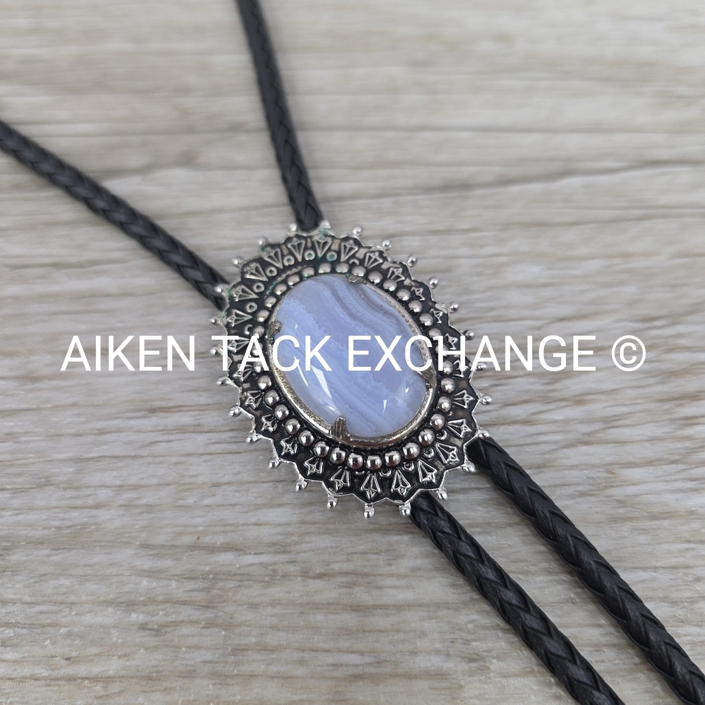 Leather Bolo Tie w/ Grey Gemstone