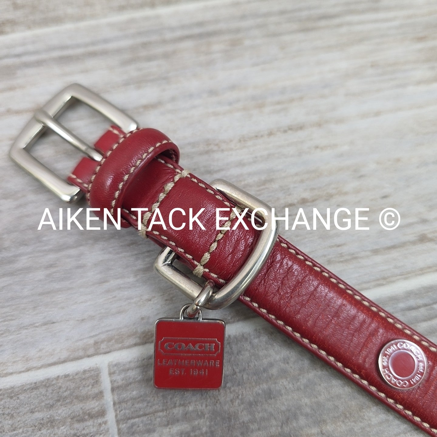 Coach Leather Red Grommet Dog Collar, Size Small