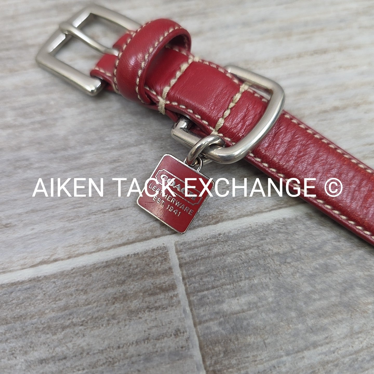 Coach Leather Red Grommet Dog Collar, Size Small