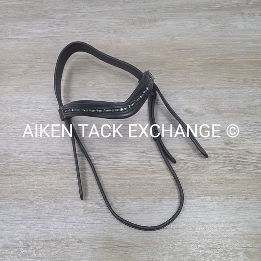 Paris Tack Crown Piece with Curved Beaded Browband, Black, Size Full