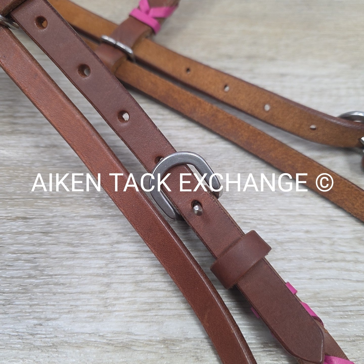 Rafter T Ranch Company Pink Plaited Browband Headstall with Matching Reins