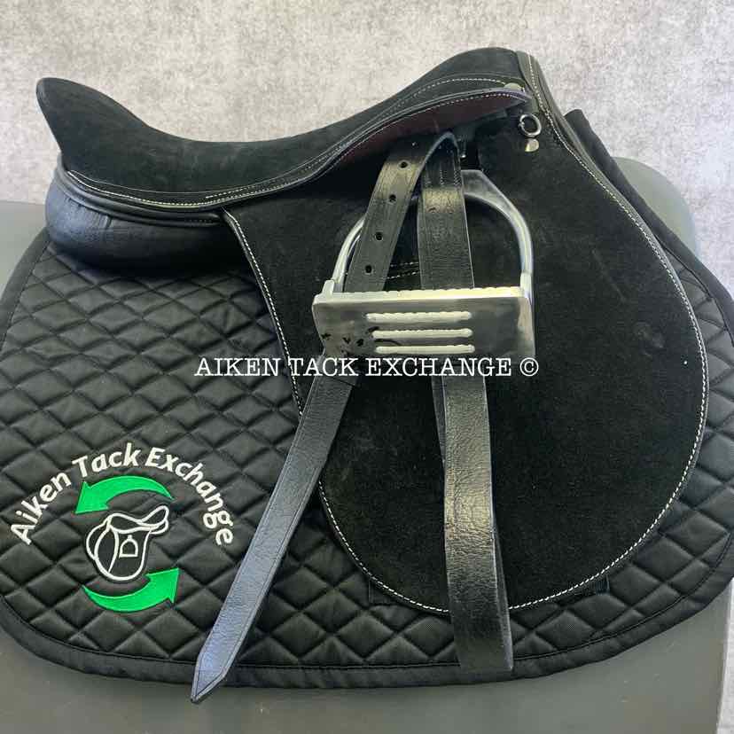 **SOLD** Suede American Style Polo Saddle with Stirrups, Leathers, Girth & Overgirth, 18" Seat, Narrow Tree