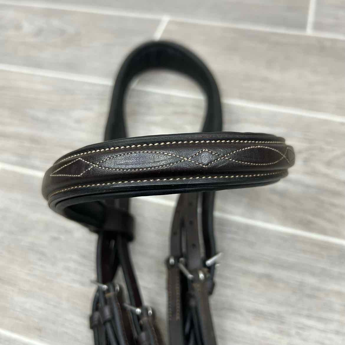 Padded Square Raised Fancy Stitch Monocrown Hunter Bridle, No Reins, Oversize
