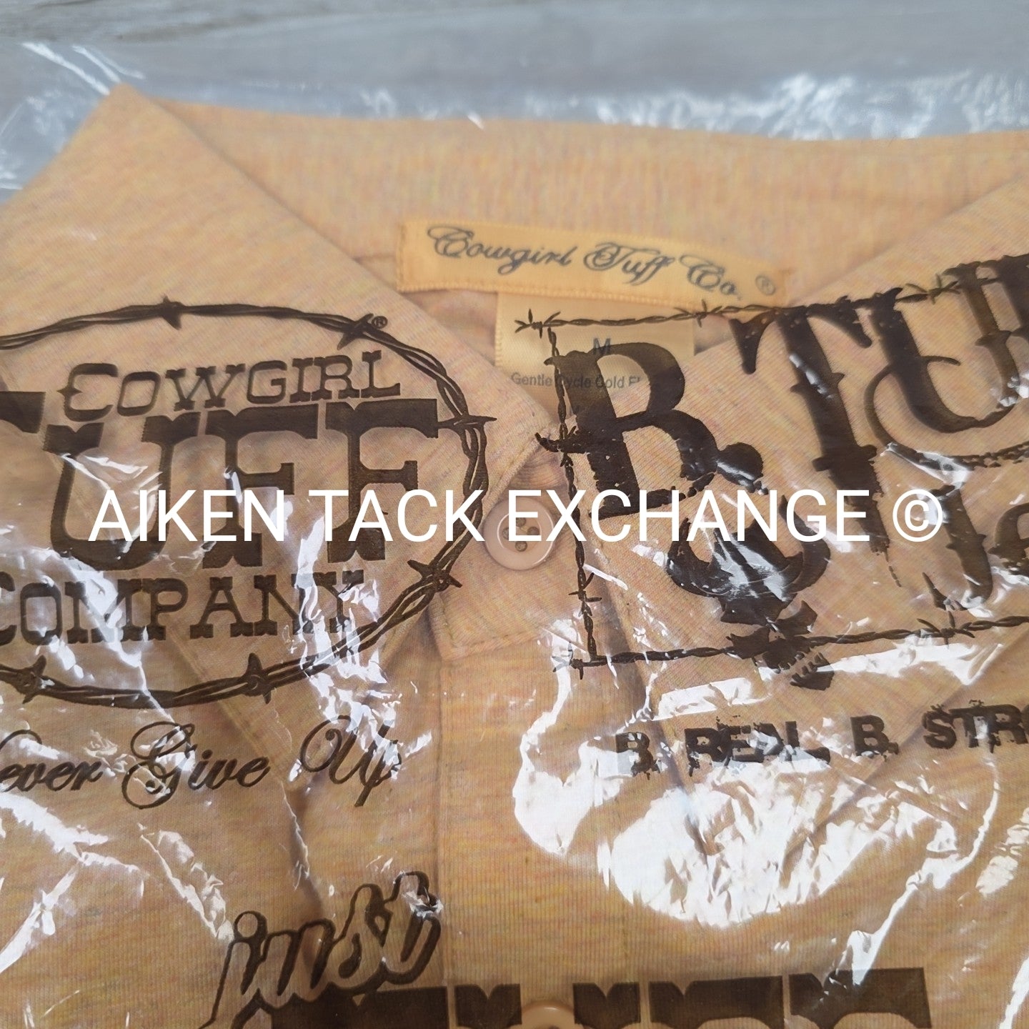 Cowgirl Tuff Sport Jersey Pullover Button Up Shirt, Heather Gold, Women's Medium