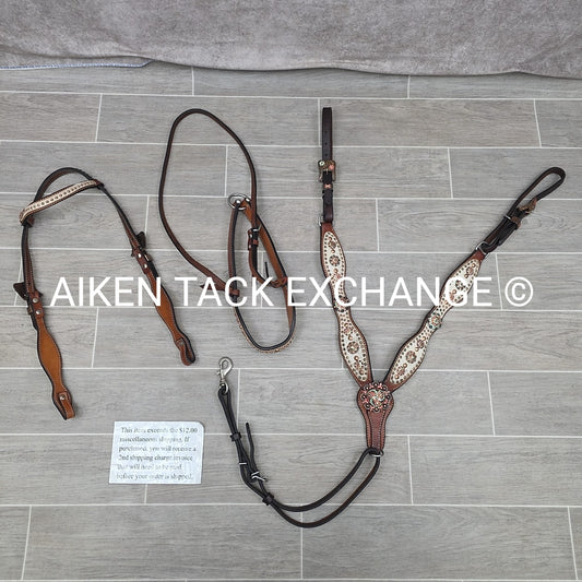 Cowhide One Ear Headstall with Matching Tie Down & Breastplate