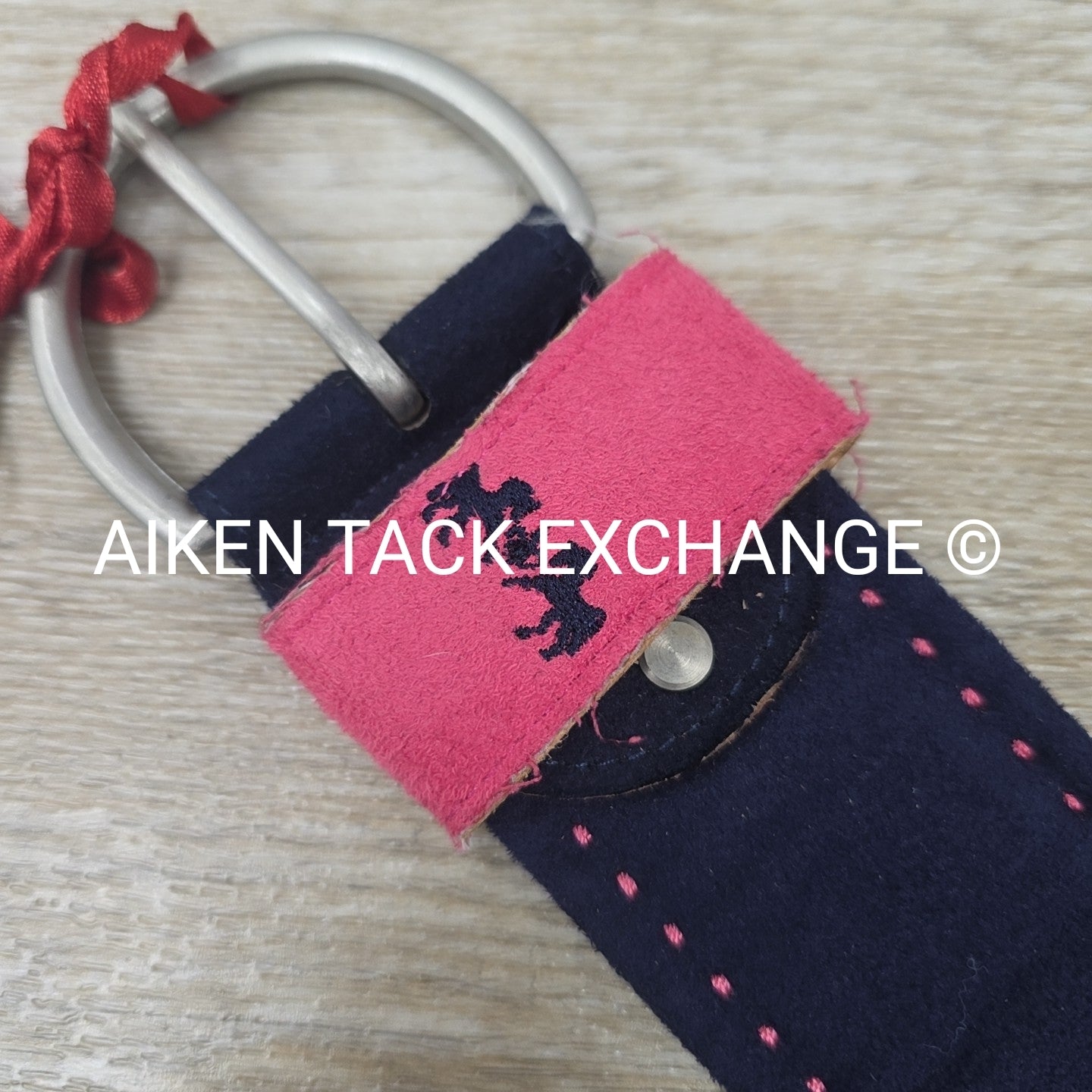 Women's Medium Equine Couture Suede Belt, Navy with Pink Stitching