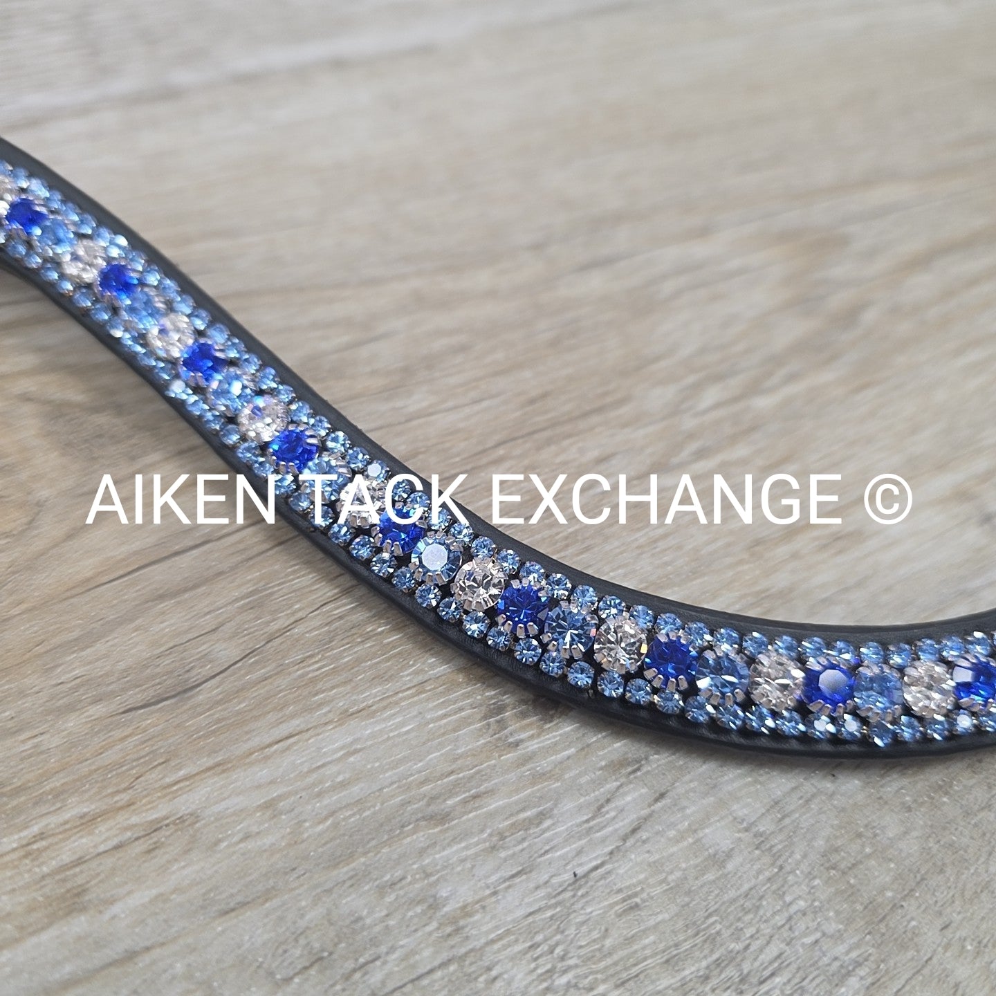 Bling Curved Browband, Black & Blue, 16.5"