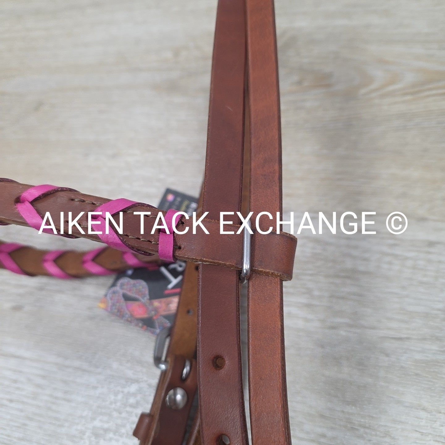 Rafter T Ranch Company Pink Plaited Browband Headstall with Matching Reins