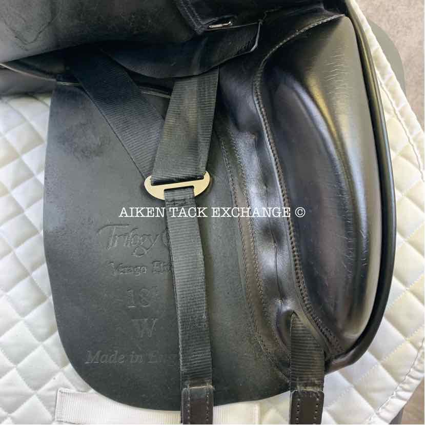 **SOLD** 2008 Trilogy Verago Elite Dressage Saddle, 18" Seat, Wide Tree, Wool Flocked Panels