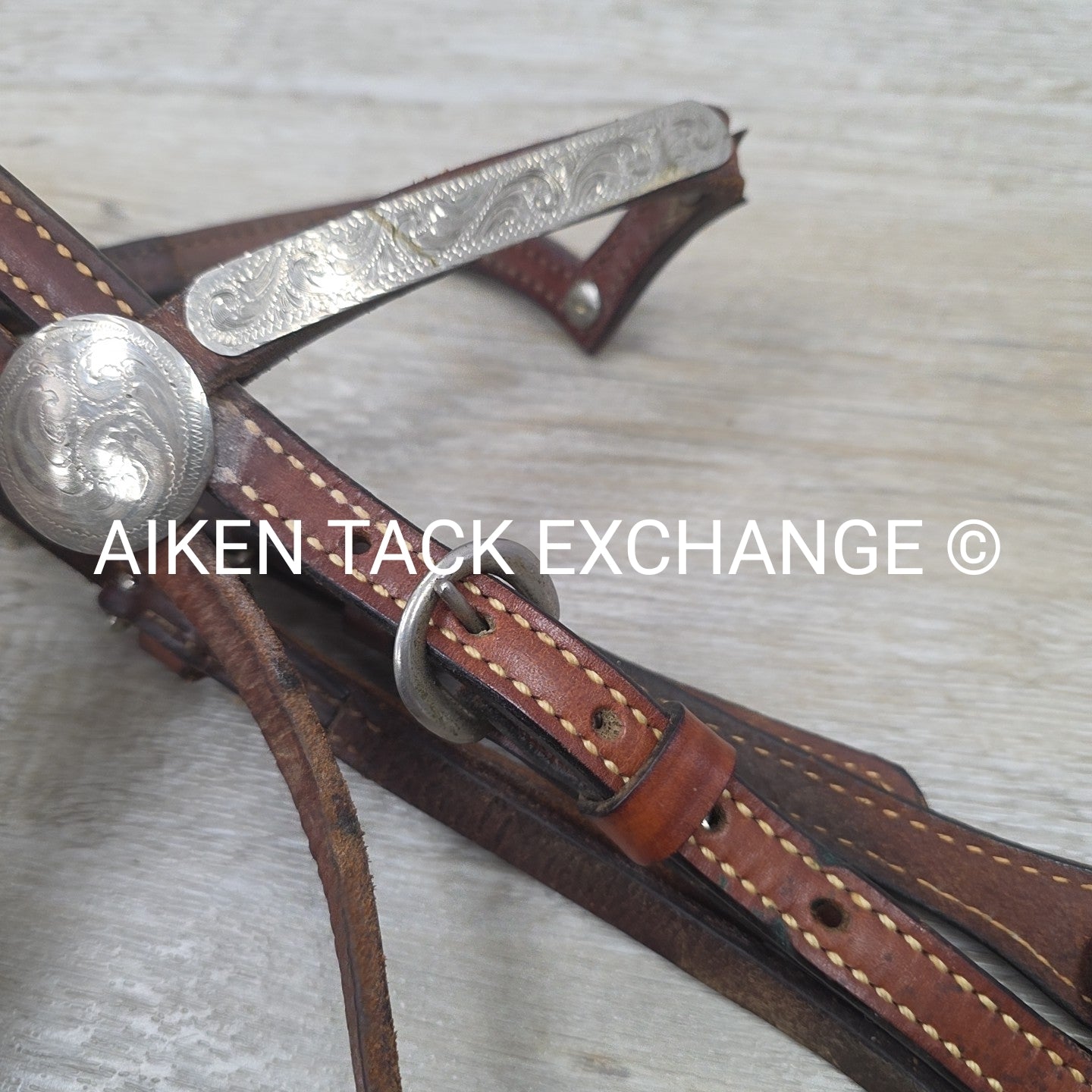 Tory Leather Silver V-Brow Western Headstall, No Reins