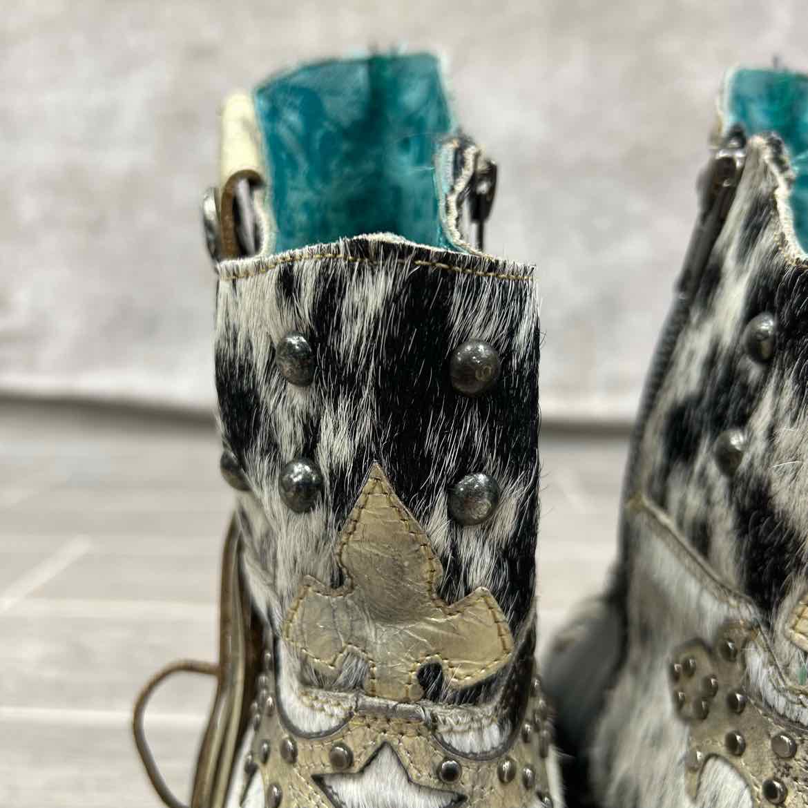 Corral Cow Hide with Fringe Western Boots, Size 7.5