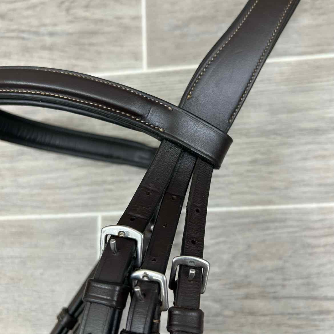 Padded Square Raised Fancy Stitch Monocrown Hunter Bridle, No Reins, Oversize