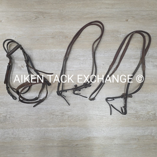 BARGAIN BUNDLE: Flash Bridle with 2 Pairs Rubber Reins, Brown, Size Full