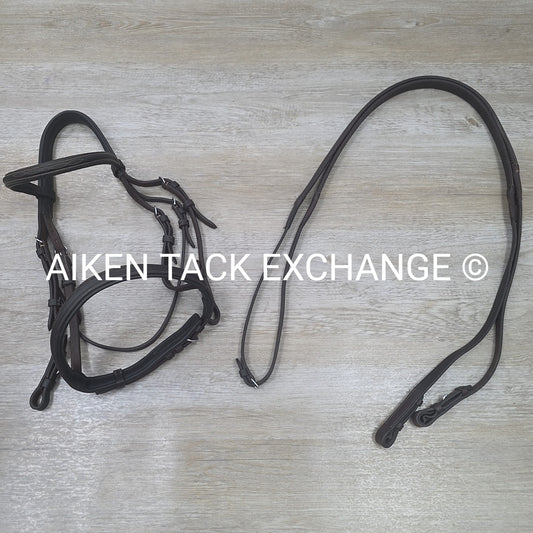 Ovation Classic Raised Comfort Crown Wide Noseband Bridle with Rubber Reins, Bro