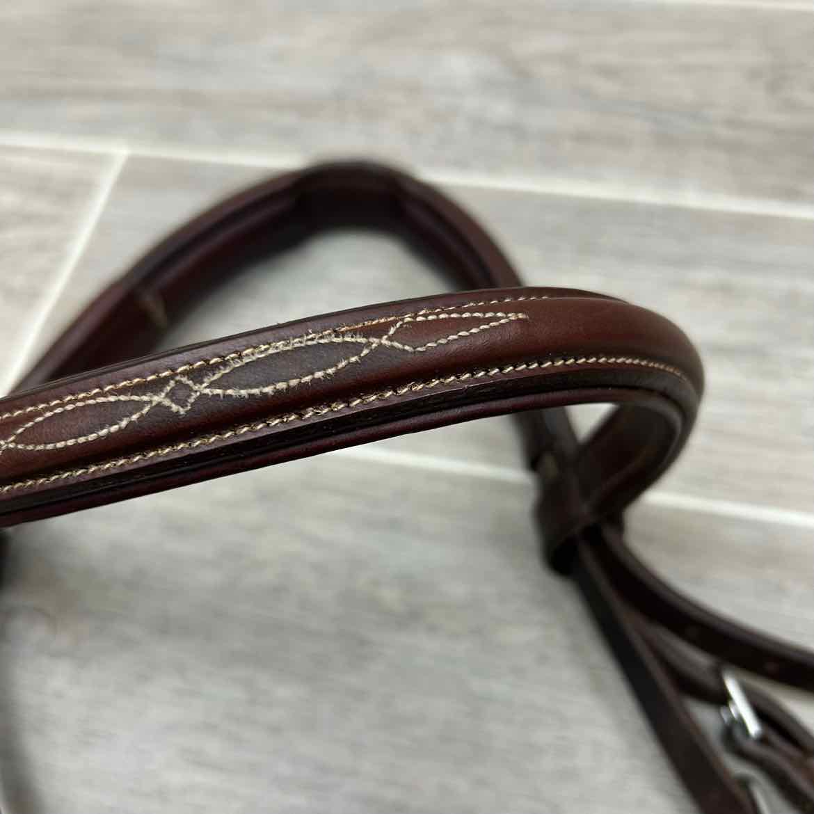 CWD Raised Fancy Stitched Noseband with Matching Laced Reins, Brown, Size Full (