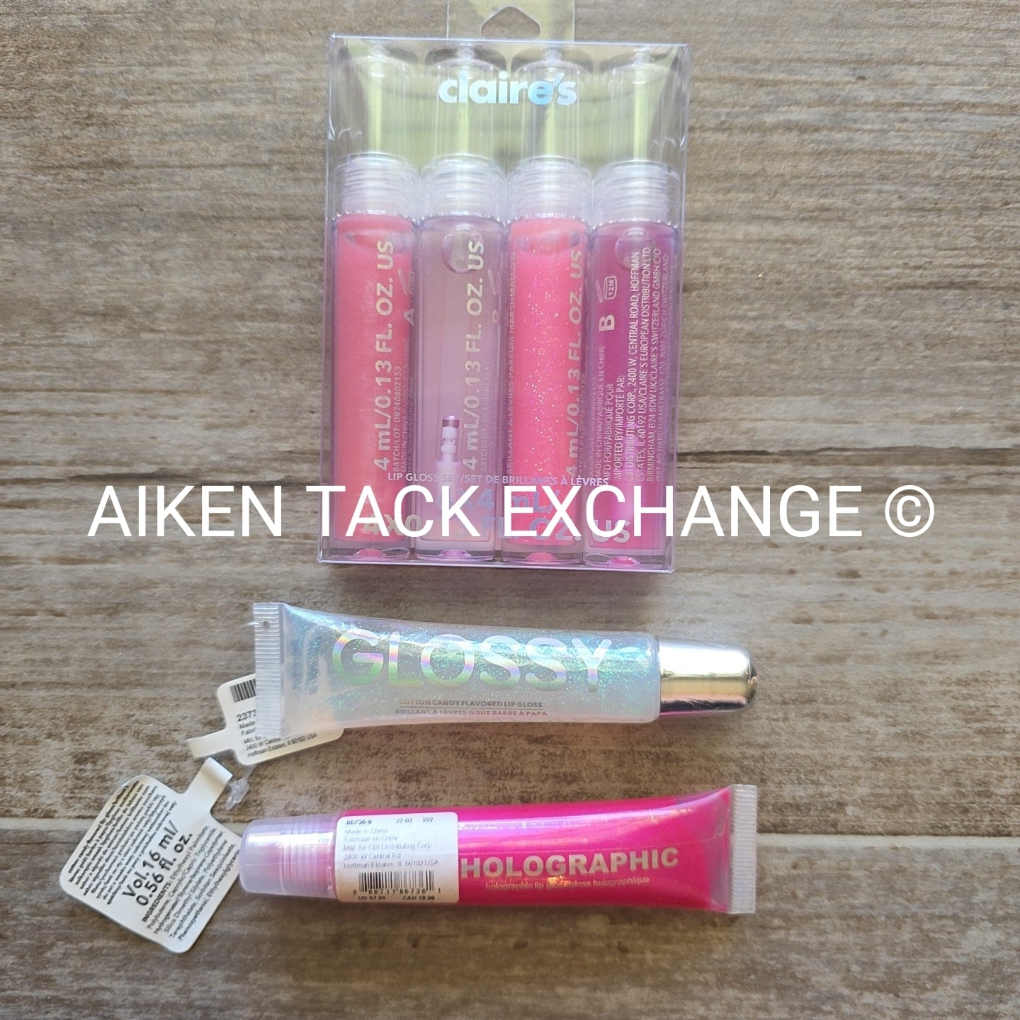 Claire's Lip Gloss Set (4) + 1 Holographic Lip Gloss + 1 Glossy Glitter Gloss