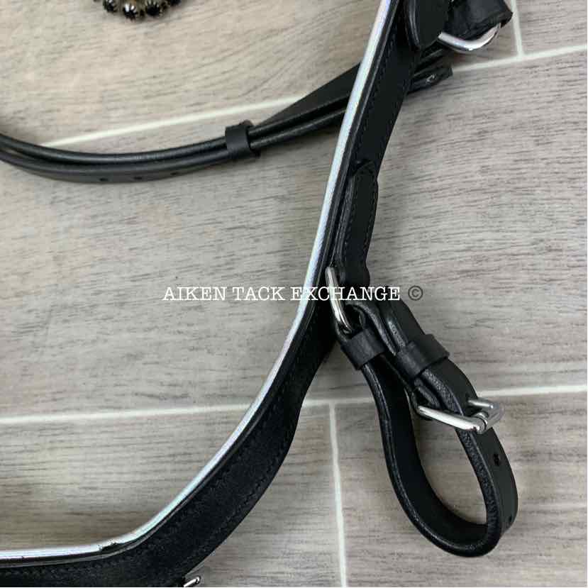 Ice Equestrian Anatomic Bridle, Black/Silver, No Reins, Oversize