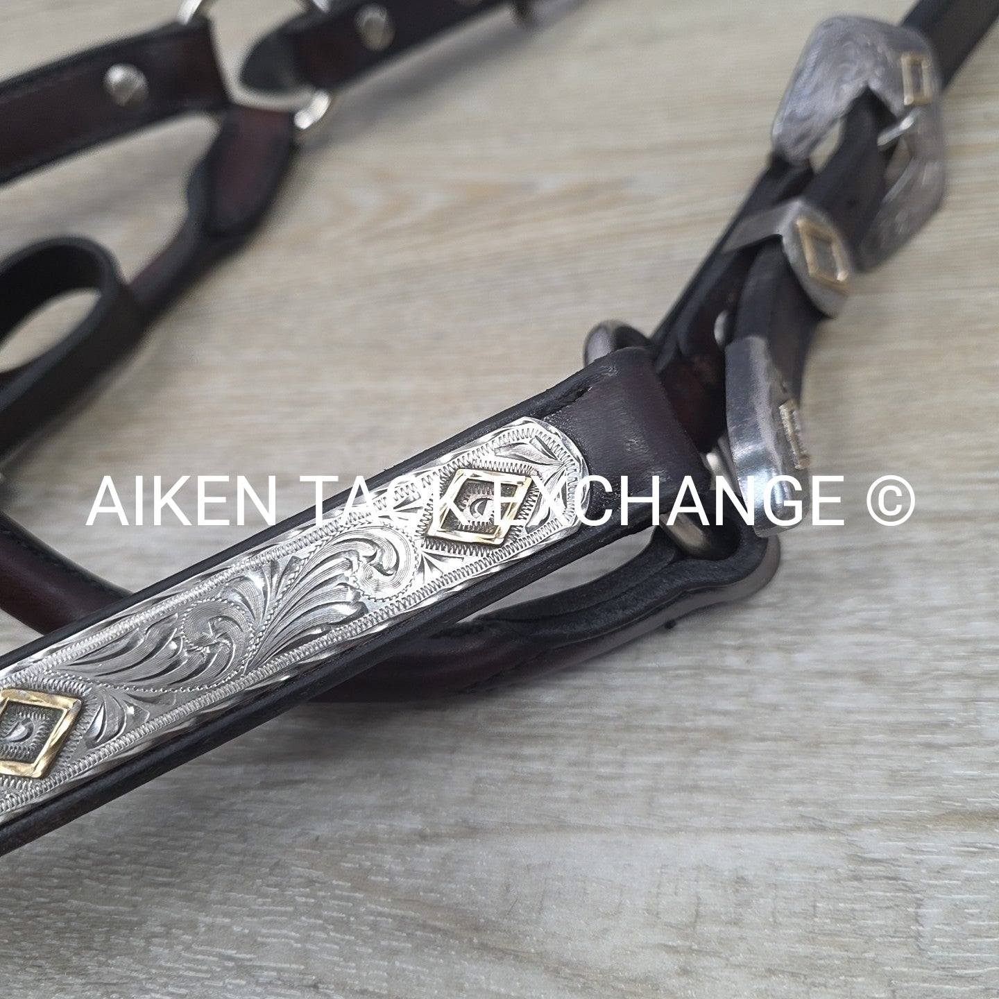 Tory Leather Silver Plated Diamond Show Halter, Size Full
