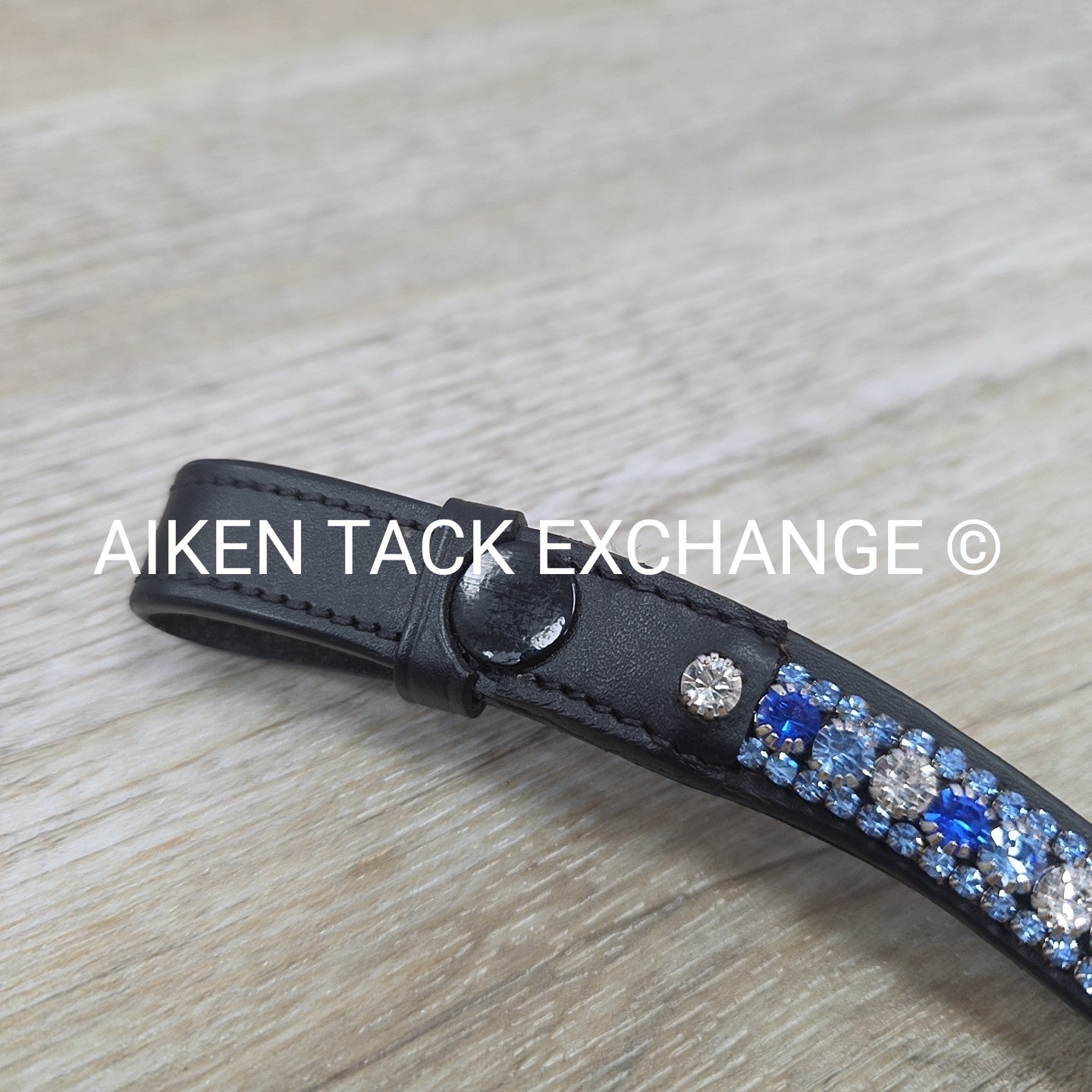 Bling Curved Browband, Black & Blue, 16.5"
