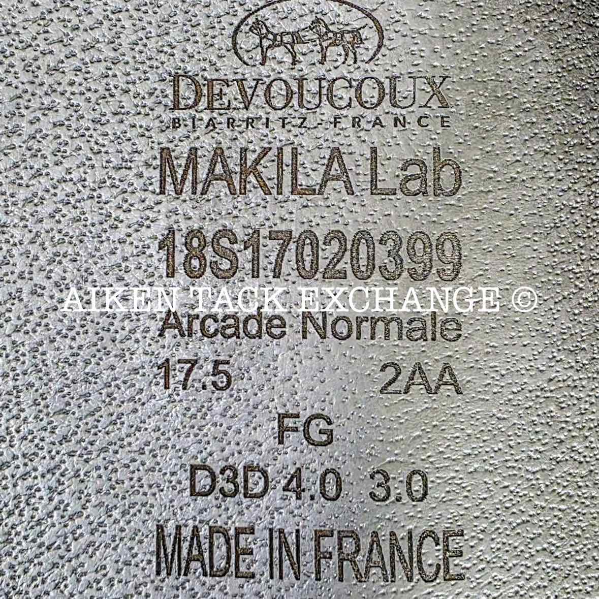 2018 Devoucoux Makila Lab Monoflap Dressage Saddle, 17.5" Seat - 2AA Flap, MW Tree, D3D Panels, Full Buffalo Leather