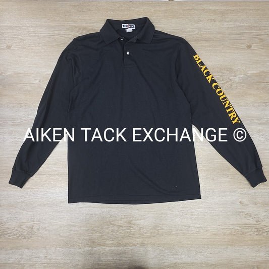 Black Country Long Sleeve Collared Top, Size Medium