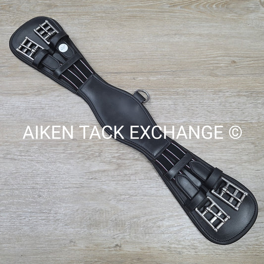 Padded Leather Contour Dressage Girth with Double End Elastic, Black, 20"